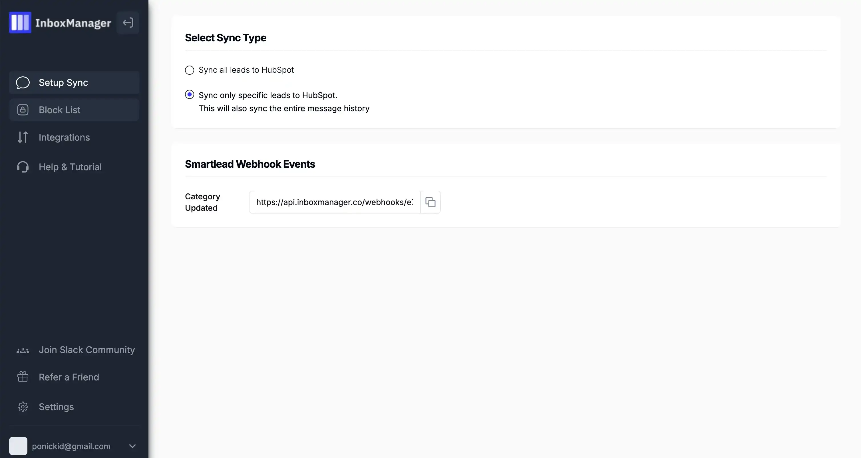 Smartlead HubSpot App - InboxManager — screen 3