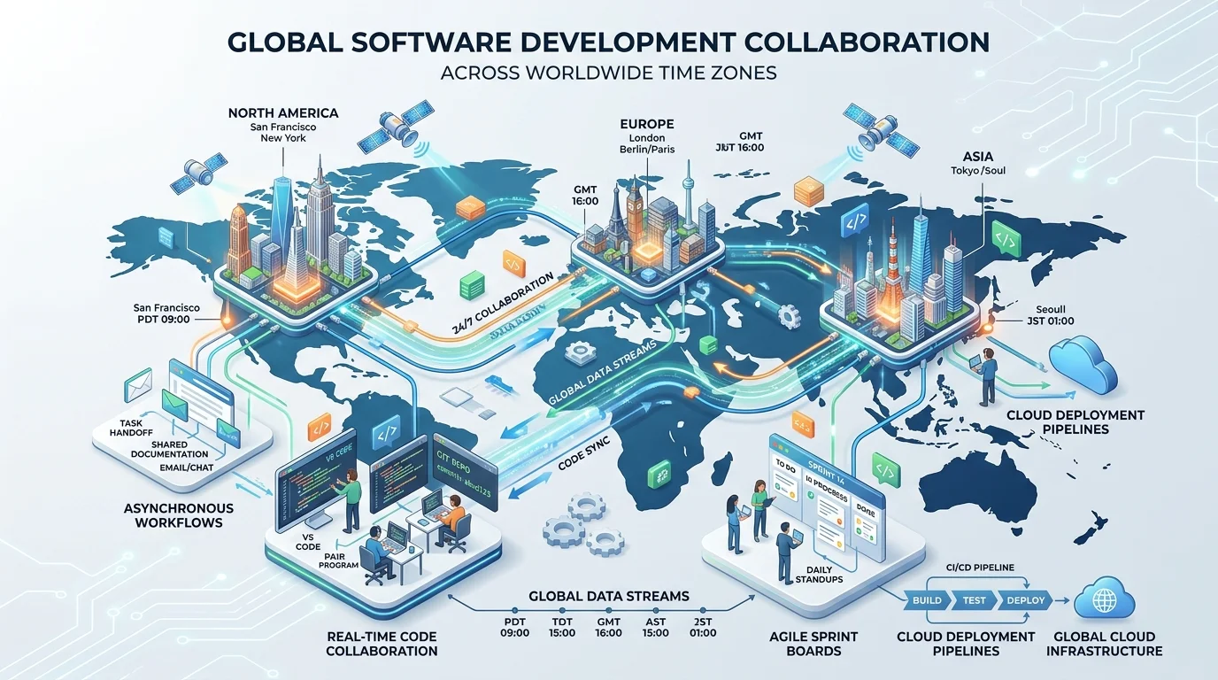 Global Software Development Collaboration: Coordinating Distributed Engineering Teams Across Time Zones
